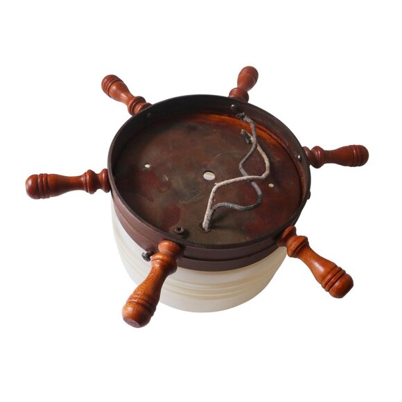 1940's Retro Nautical Flush Mount Ceiling Light Nautical Ship's Wheel Glass Shad - Picture 4 of 6